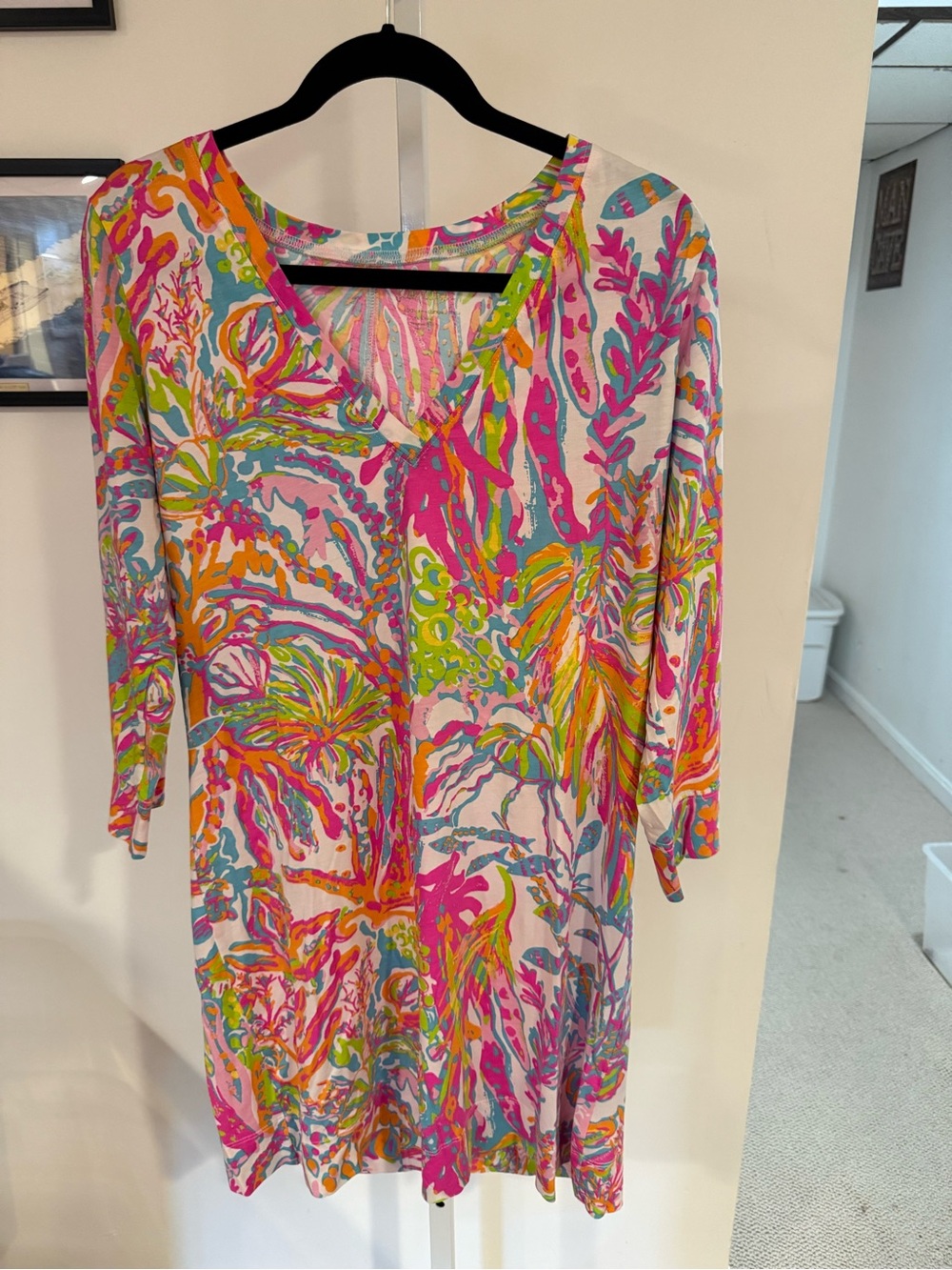 Lilly Pulitzer Women’s Pink Vibrant Tropical Multicolor V-Neck Tunic Dress XL
